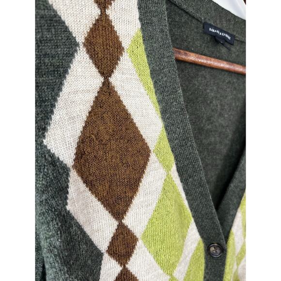 Vintage Banana Republic Argyle Diamond Cardigan Wool Mohair Blend Preppy Size M - Picture 2 of 7